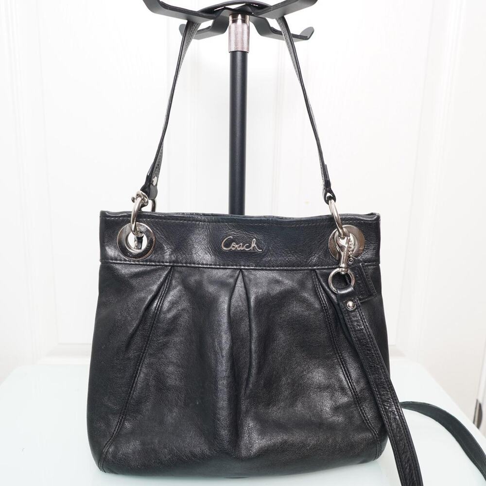 Coach Black Leather Pleated Shoulder Bag